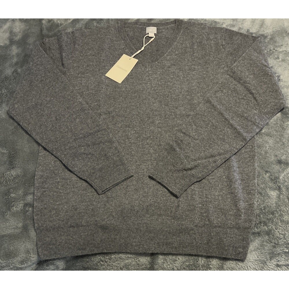 XL Cashmeren Men's Premium Wool V-Neck Classic Pullover Sweater CITY SMOKE